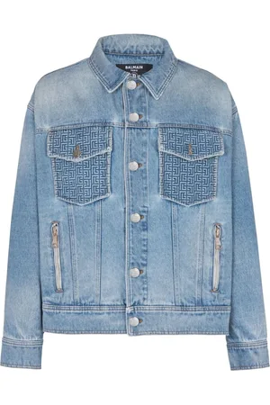 Balmain Jakke, Herre, Blå, M, Denim, Denim Logo Jakke med Lynlåslommer