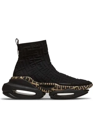 Balmain Sko, Dame, Sort, 41 EU, Høje B-Bold sneakers i monogram mesh