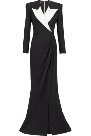 Balmain Kjole, Dame, Sort, M, Struktureret Crepe Lang Kjole