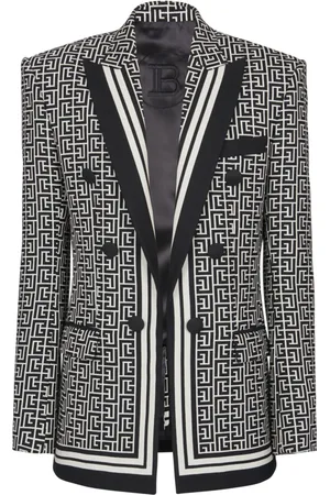 Balmain Jakke, Herre, Sort, XL, Uld, 6-knaps monogrammeret uldjakke