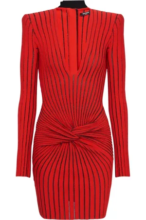 Balmain Kjole, Dame, Rød, S, Uld, Draped strikkjole