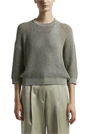 PESERICO SIGN Strik, Dame, Grøn, 2XS, Bomuld, Bomuldscordonnet sweater med pailletter