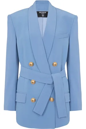 Balmain Jakke, Dame, Blå, XS, Uld, Crepe jakke med sjalskrave