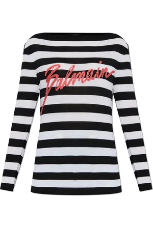 Balmain Strik, Dame, Sort, M, Uld, Uldtrøje med broderet logo