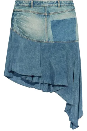 Balmain Nederdel, Dame, Blå, S, Bomuld, Asymmetrisk Midi Nederdel