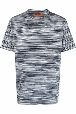 Missoni Top, Herre, Grå, XL, Bomuld, Blå Marled Stribet Crew Neck T-shirt