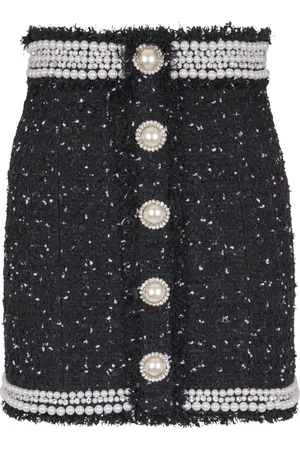 Balmain Nederdel, Dame, Sort, S, Tweed, Kort broderet prikket tweednederdel