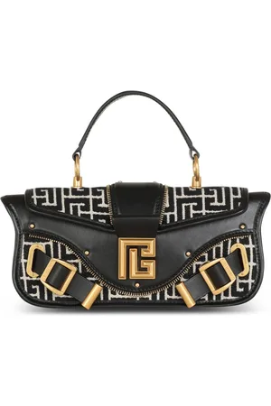 Balmain Taske, Dame, Sort, ONE SIZE, Læder, Blaze læder clutch taske med jacquard monogram