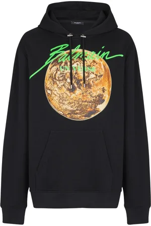 Balmain Sweathshirts & Hoodies, Herre, Sort, 2XL, Bomuld, Trykt Universe logo og planet hættetrøje