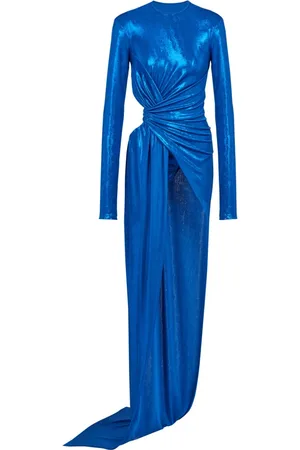 Balmain Kjole, Dame, Blå, S, Polyester, Draperet jersey lamé kjole