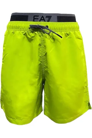 EA7 Badetøj, Herre, Grøn, L, Polyester, Grøn svømmeboksershorts med gråt taljebånd