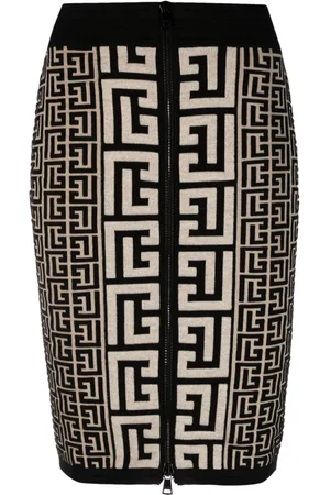 Balmain Nederdel, Dame, Sort, M, Uld, Intarsia-Strik Midi Nederdel Sort/Beige