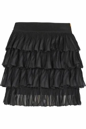 Balmain Nederdel, Dame, Sort, S, Uld, Kort rynket strikket nederdel