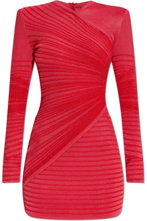Balmain Kjole, Dame, Rød, 2XS, Polyester, Kort kjole med en tætsiddende pasform