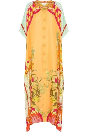 Camilla Badetøj, Dame, Flerfarvet, ONE SIZE, Orange Silke Kimono Maxi Strandtøj