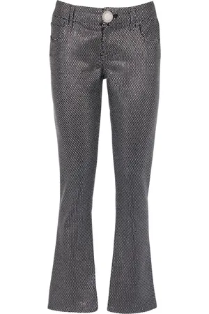 Balmain Bukser, Dame, Grå, S, Bomuld, Bootcut Jeans med Rhinestones