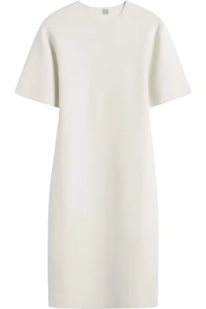 Totême Kjole, Dame, Hvid, L, Hvid Strik Kjole Chic Minimalistisk Stil