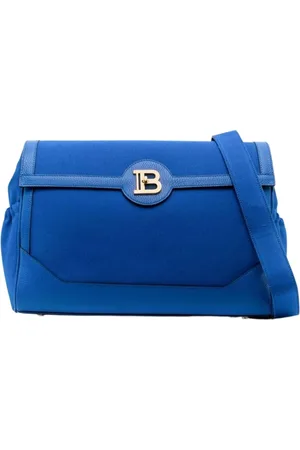 Balmain Taske, Dame, Blå, ONE SIZE, Uld, Stofpose med Guld Logo