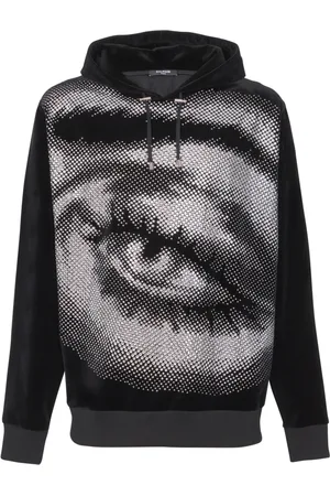 Balmain Sweathshirts & Hoodies, Herre, Sort, S, Bomuld, Velvet hættetrøje med krystaller i et øje-motiv