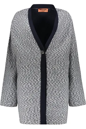 Missoni Strik, Dame, Grå, S, Uld, Kontrast halsudskæring uld-blend cardigan