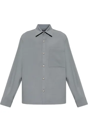 Balmain Skjorte, Herre, Grå, 2XL, Uld, Skjorte med lomme