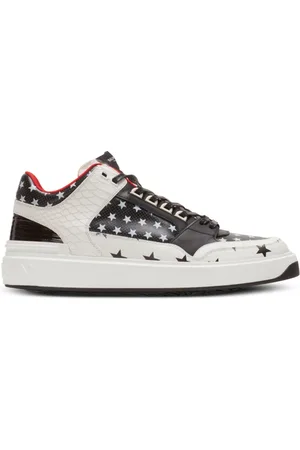 Balmain Sko, Herre, Sort, 40 EU, Læder, B-Court Mid Top sneakers i læder med stjerneprint