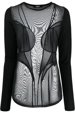 Balmain Top, Dame, Sort, M, Polyester, Mesh Mix Bluse i Sort