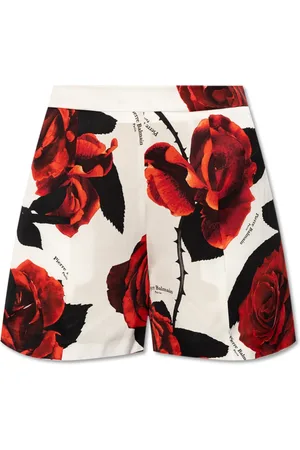 Balmain Shorts, Dame, Flerfarvet, M, Satin, Satinshorts med Rosemotiv