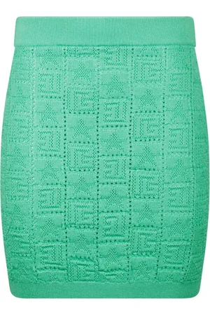 Balmain Nederdel, Dame, Grøn, M, Grøn Monogram Strik Nederdel