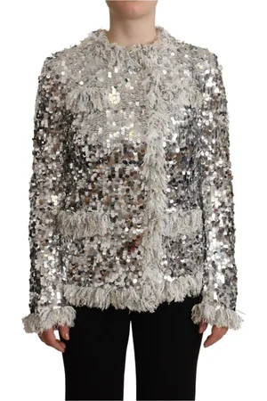 Dolce & Gabbana Jakke, Dame, Grå, XS, Nylon, Palietbeklædt Shearling Jakke