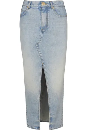 Balmain Nederdel, Dame, Blå, XS, Denim, Denim midi nederdel
