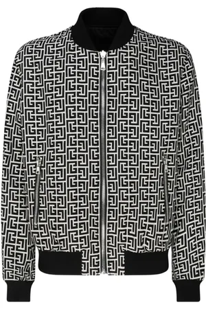 Balmain Jakke, Herre, Sort, L, Bomuld, Omvendt Monogram Bomberjakke Sort Hvid