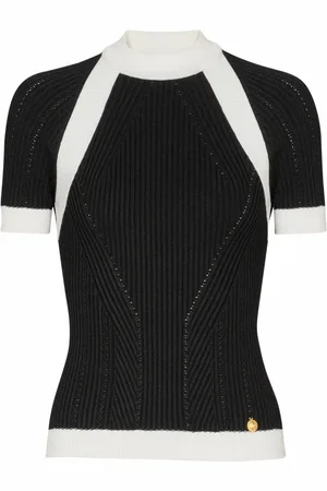 Balmain Strik, Dame, Sort, M, Uld, Kortærmet strikket top