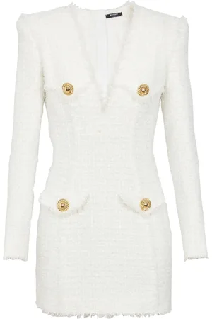 Balmain Kjole, Dame, Hvid, M, Tweed, Tweed Kort Kjole