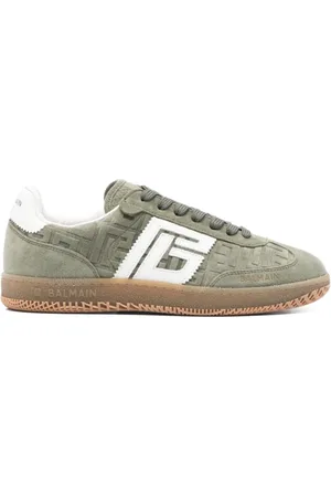 Balmain Sko, Dame, Grøn, 36 EU, Sporty Logo Print Sneakers