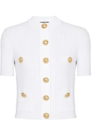 Balmain Strik, Dame, Hvid, S, Uld, Knappet Strikket Cardigan