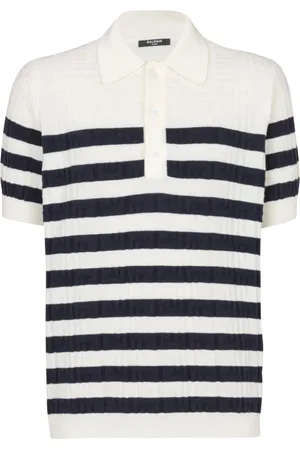 Balmain Top, Herre, Hvid, L, Uld, Strikket Monogram Poloshirt Hvid