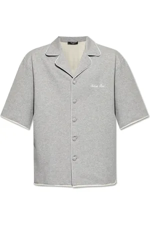 Balmain Skjorte, Herre, Grå, 2XL, Bomuld, Bomuldsskjorte med logo