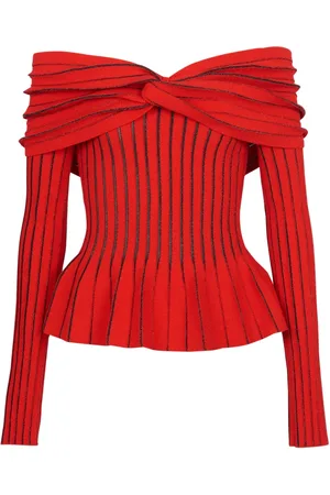 Balmain Top, Dame, Rød, 2XS, Uld, Knotted off-the-shoulder top