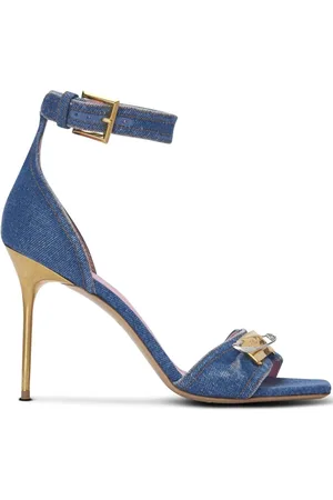 Balmain Sko, Dame, Blå, 36 EU, Uld, Blå Denim Ankel Jeans med Guld Detalje