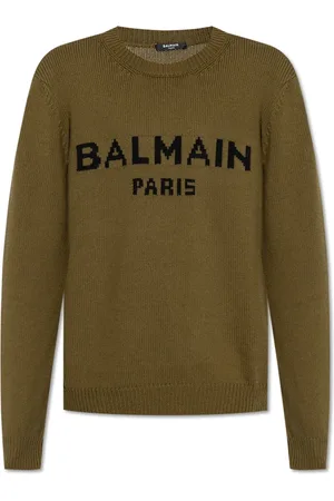 Balmain Strik, Herre, Grøn, M, Uld, Trøje med logo