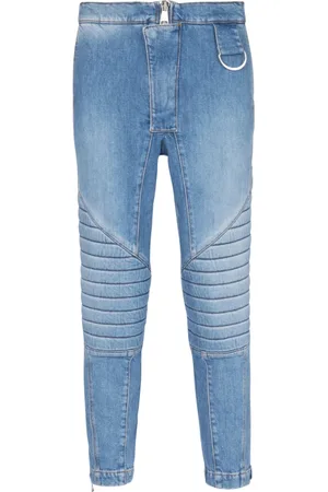 Balmain Jeans, Herre, Blå, W30, Bomuld, Ribbet bomuld slim-fit jeans