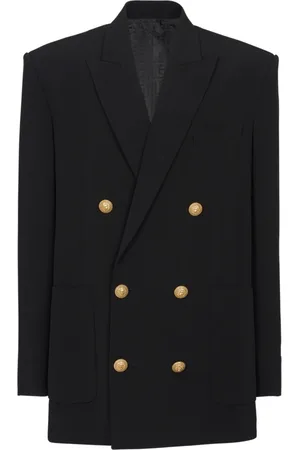 Balmain Jakke, Herre, Sort, XS, Uld, Crepejakke med dobbeltradet knaplukning