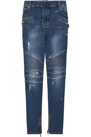 Balmain Jeans, Herre, Blå, W30, Denim, Blå Slim Fit Biker Jeans