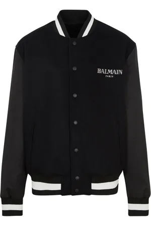 Balmain Jakke, Herre, Sort, XL, Uld, To-farvet uld og cashmere varsity jakke