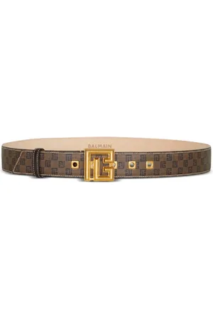 Balmain Tilbehør, Dame, Brun, 80 CM, Vokset monogram lærred P-Bælte