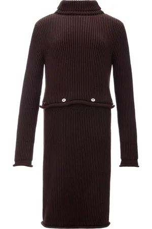 Bottega Veneta Kjole, Dame, Brun, S, Bomuld, Chunky Bomulds Ribstrikket Kjole
