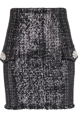 Balmain Nederdel, Dame, Sort, 2XS, Tweed, Paillet Tweed Mini Nederdel