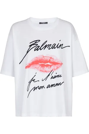 Balmain Top, Dame, Hvid, M, Bomuld, T-shirt med kysetryk og korte ærmer