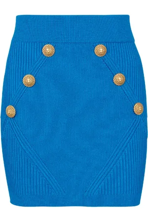 Balmain Nederdel, Dame, Blå, M, Uld, Kort strikket nederdel